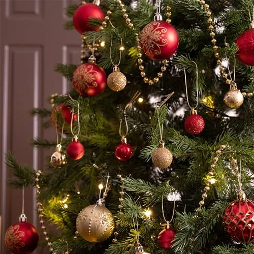 Valery Madelyn ▫️ 49 peças de bolas de Natal de 3 cm, enfeites de Natal para a árvore, decoração com bolas de Natal de plástico inquebrável em vermelho e dourado, presentes de enfeites de Natal (luxo) 2