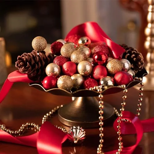 Valery Madelyn ▫️ 49 peças de bolas de Natal de 3 cm, enfeites de Natal para a árvore, decoração com bolas de Natal de plástico inquebrável em vermelho e dourado, presentes de enfeites de Natal (luxo) 3