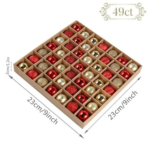 Valery Madelyn ▫️ 49 peças de bolas de Natal de 3 cm, enfeites de Natal para a árvore, decoração com bolas de Natal de plástico inquebrável em vermelho e dourado, presentes de enfeites de Natal (luxo) 6