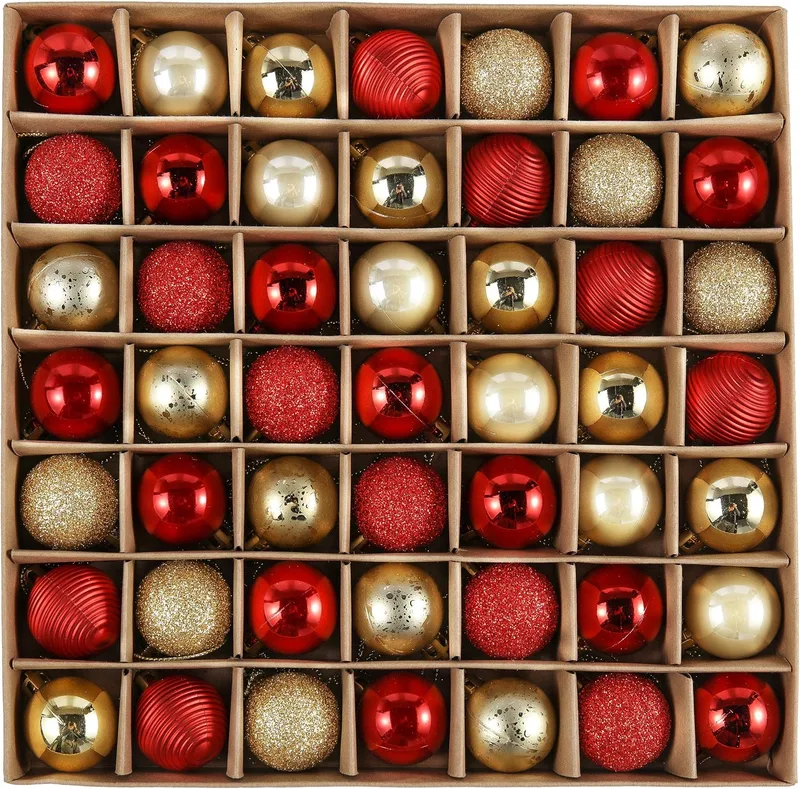Valery Madelyn ▫️ 49 peças de bolas de Natal de 3 cm, enfeites de Natal para a árvore, decoração com bolas de Natal de plástico inquebrável em vermelho e dourado, presentes de enfeites de Natal (luxo)
