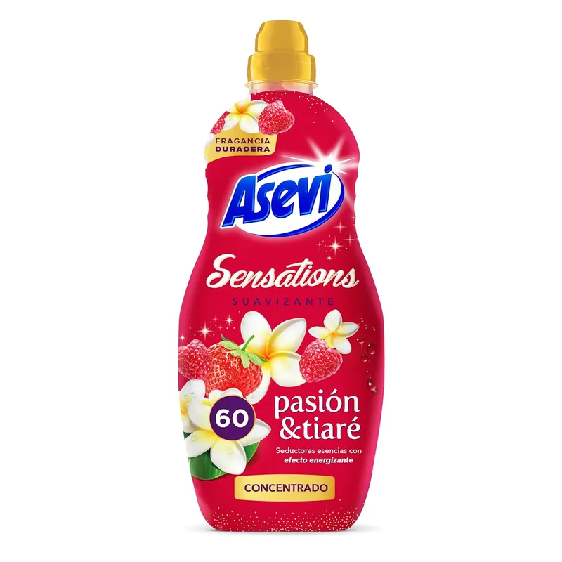 Asevi ▫️ Amaciador de Roupa Sensations Paixão & Tiaré - Amaciador concentrado para máquina de lavar com fragrância energizante - Essências naturais - Suavidade duradoura para todos os tipos de tecidos - 60 lavagens