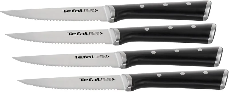Tefal ▫️ Ice Force - Conjunto de 4 facas de carne, aço inoxidável