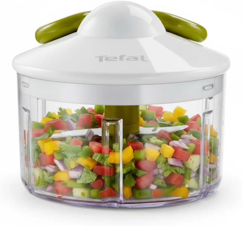 T-Fal ▫️ Tefal 5 Seconds - Picadora Manual 500 ml | 2 Lâminas Independentes, Picagem Grossa, Média e Fina, Base Antiderrapante, Sem Eletricidade, Rápida e Segura, Legumes, Cebolas, Nozes, Frutos Secos, etc.