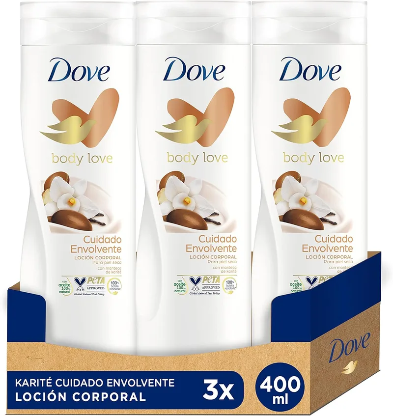 Dove ▫️ Creme Hidratante Corporal com Manteiga de Katiré e Baunilha para Pele Seca, Conjunto de 3 x 400 ml