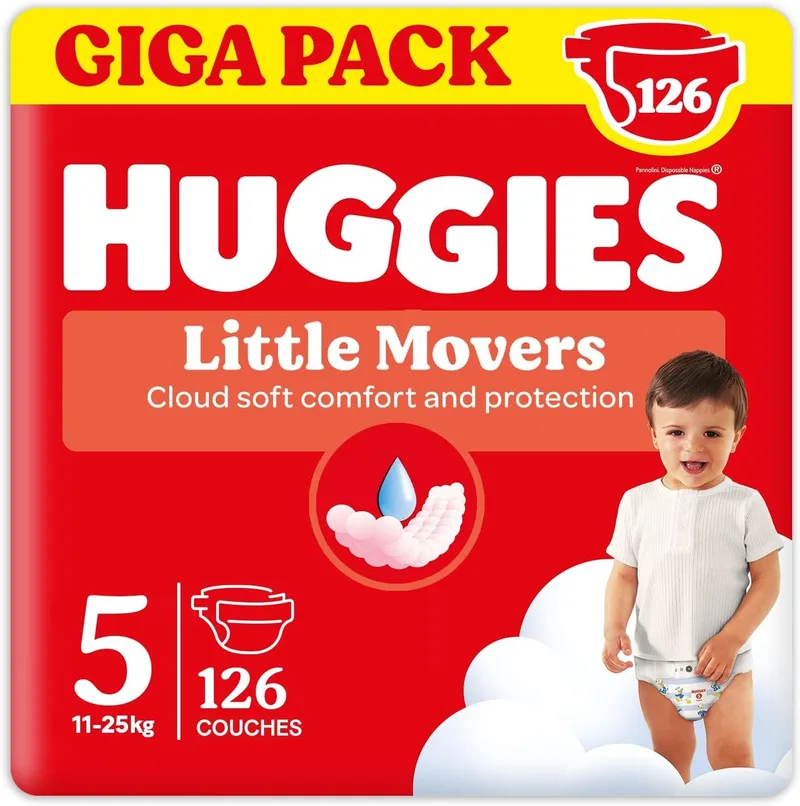 HUGGIES ▫️ Little Movers – Fraldas para bebé com motivos da Disney, Tamanho 5 (11-25 kg), conforto para a pele 24 horas por dia, 7 dias por semana, 3 embalagens de 42 unidades, total de 126 fraldas