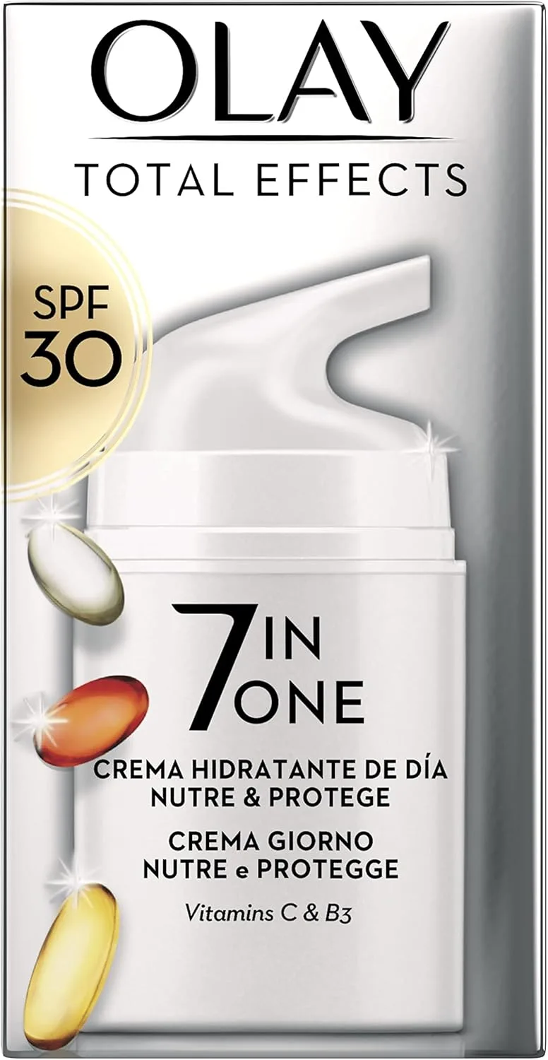 Olay ▫️ Total Effects 7in1 Multi-Benefit Anti-Aging Day Moisturiser SPF 30, com Niacinamida, Vitamina C, Vitamina E e Pró-Vitamina B5, Combate os 7 Sinais de Envelhecimento, Nutre e Protege a Pele, 50 ml