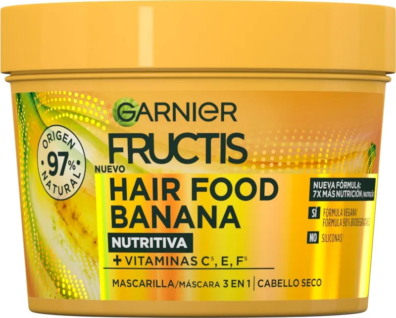 Garnier ▫️ Fructis Hair Food Banana Máscara 3 em 1 Nutritiva 400 ml para Cabelo Seco