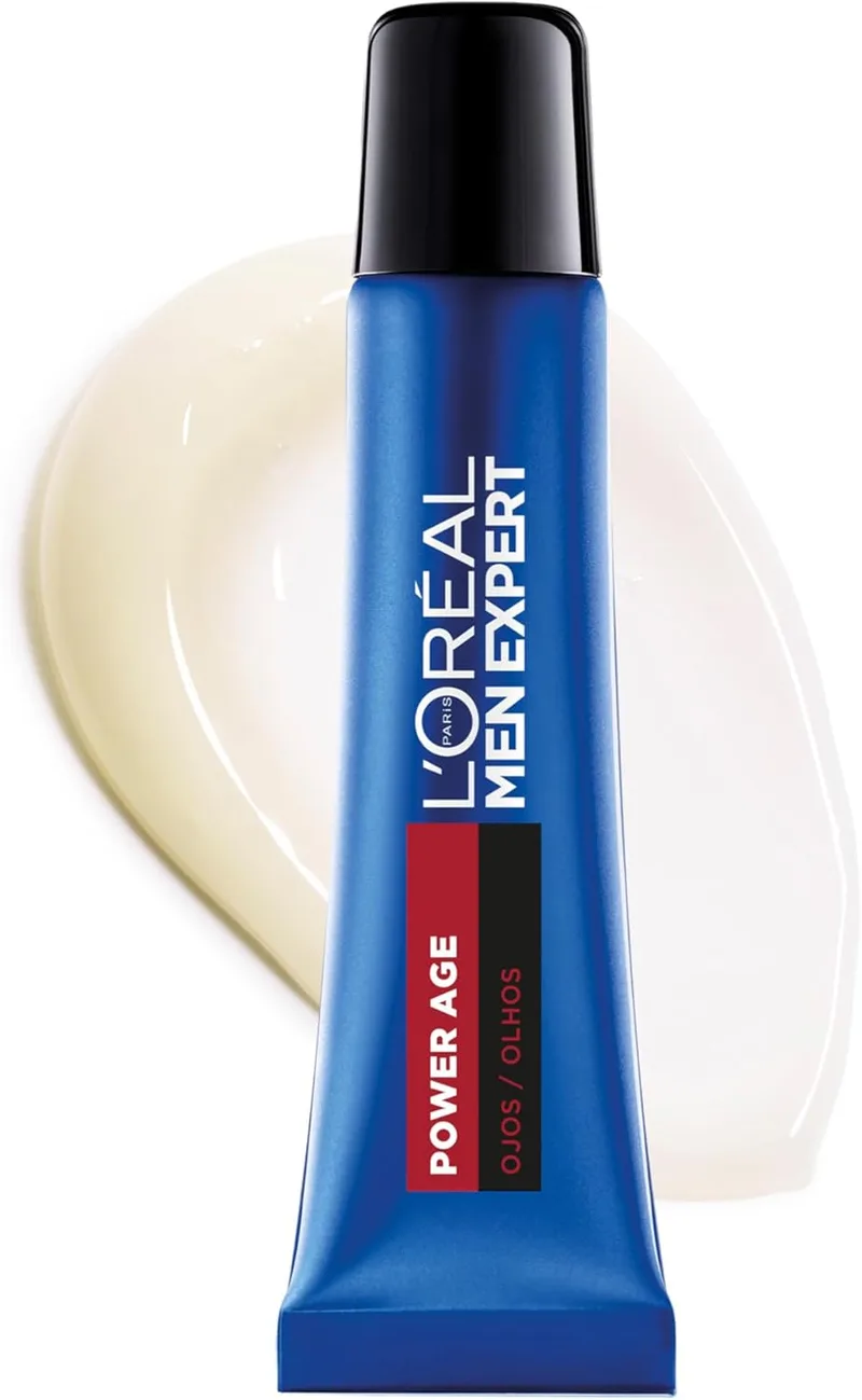L'ORÉAL ▫️ Men's Eye Contour Cream, Cuidado anti-idade para o contorno dos olhos com ácido hialurónico, Para peles secas e sem brilho, Men Expert Power Age, 15ml