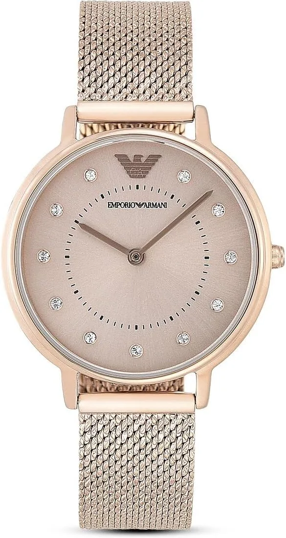 Relógio Emporio Armani para senhora, movimento bimanual, caixa de 32 mm em aço inoxidável rosa com bracelete em aço inoxidável, AR11129, tom dourado pálido