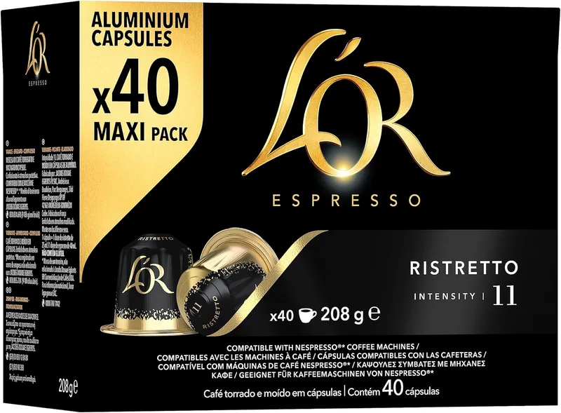L'Or Espresso ▫️ L'OR Cápsulas de Café Ristretto | Intensidade 11 | 40 Cápsulas Compatíveis com Nespresso