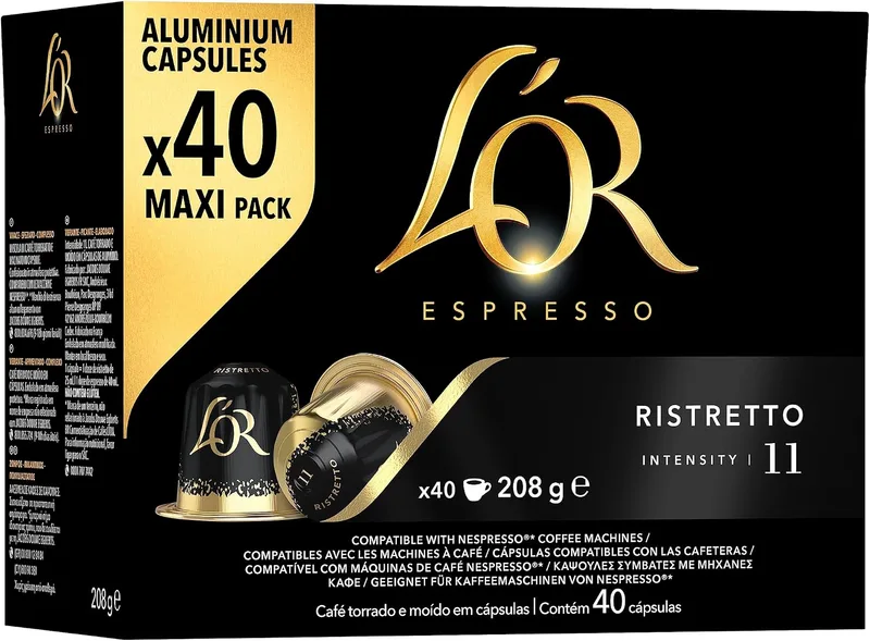 L'Or Espresso ▫️ L'OR Cápsulas de Café Ristretto | Intensidade 11 | 40 Cápsulas Compatíveis com Nespresso