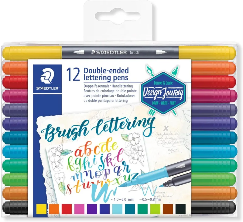 STAEDTLER ▫️ 3004 Caneta de caligrafia manual de ponta dupla – 12 cores, 1,0–6,0 mm