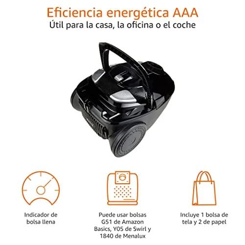 Amazon Basics ▫️ Aspirador potente com saco, para pisos duros e alcatifas, filtro HEPA, compacto e leve, 700 W, 1,5 l (UE), Preto 4
