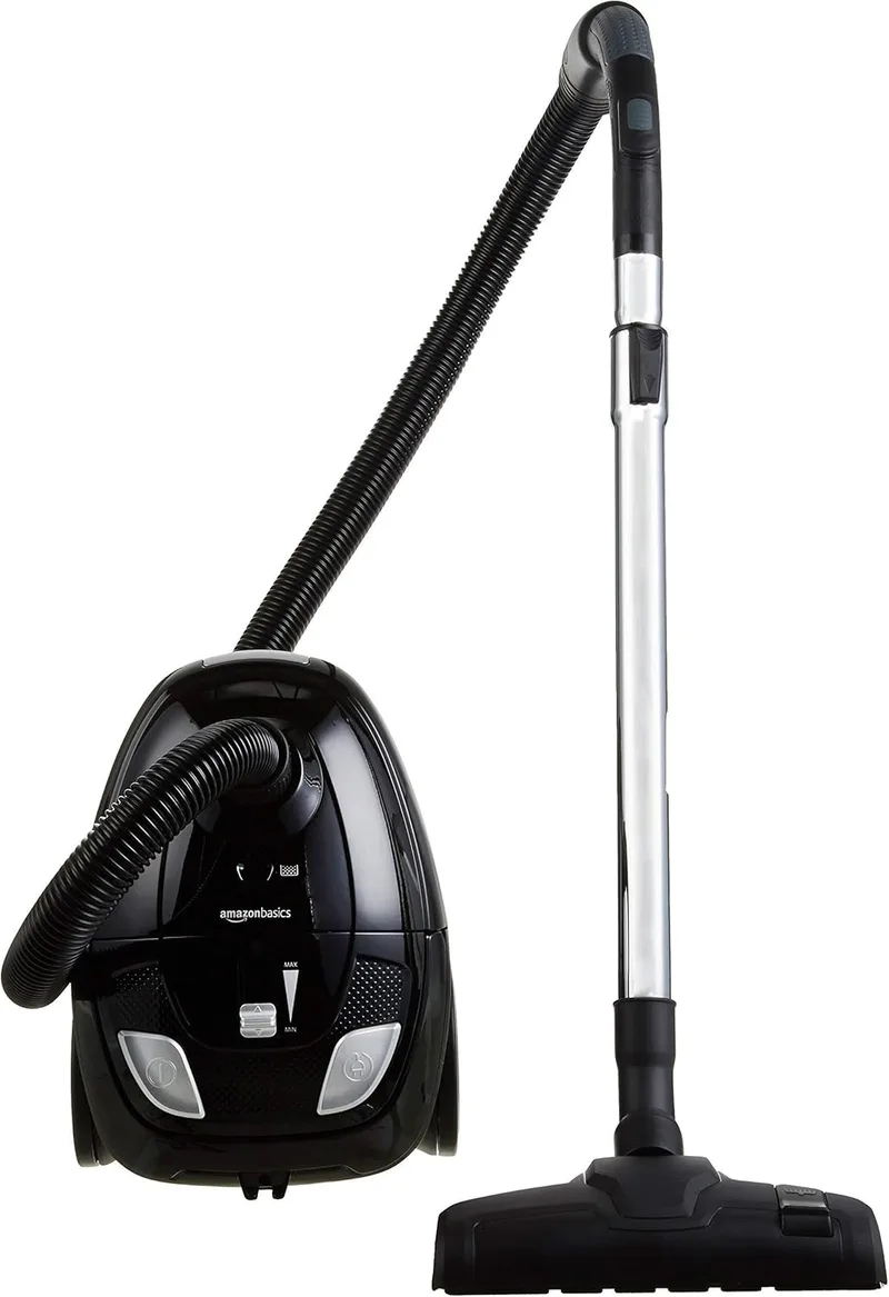 Amazon Basics ▫️ Aspirador potente com saco, para pisos duros e alcatifas, filtro HEPA, compacto e leve, 700 W, 1,5 l (UE), Preto