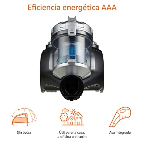 Amazon Basics ▫️ Aspirador de cilindro potente sem saco, para pisos duros e alcatifas, filtro HEPA, compacto e leve, 700 W, 1,5 l (UE), Preto 2