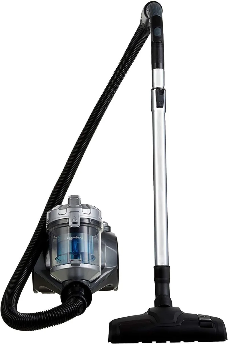 Amazon Basics ▫️ Aspirador de cilindro potente sem saco, para pisos duros e alcatifas, filtro HEPA, compacto e leve, 700 W, 1,5 l (UE), Preto
