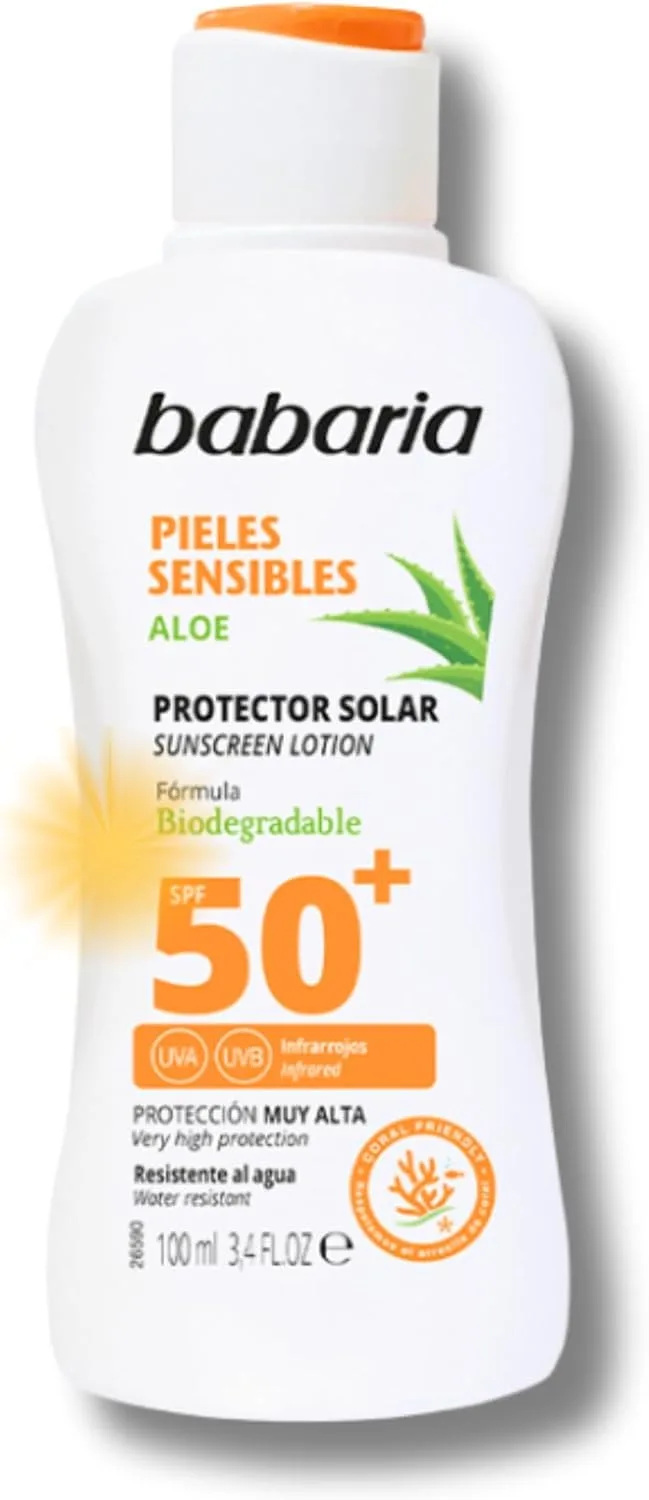 Babaria ▫️ Leite Protetor Solar Pele Sensível Médio SPF50+ - 100 ml