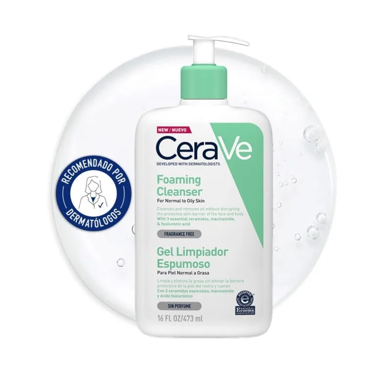 CeraVe ▫️ Gel de Limpeza Espumante, Elimina o excesso de oleosidade, 473 ml | Limpa e hidrata, ao mesmo tempo que elimina o excesso de oleosidade, sujidade e maquilhagem, sem alterar a barreira cutânea.