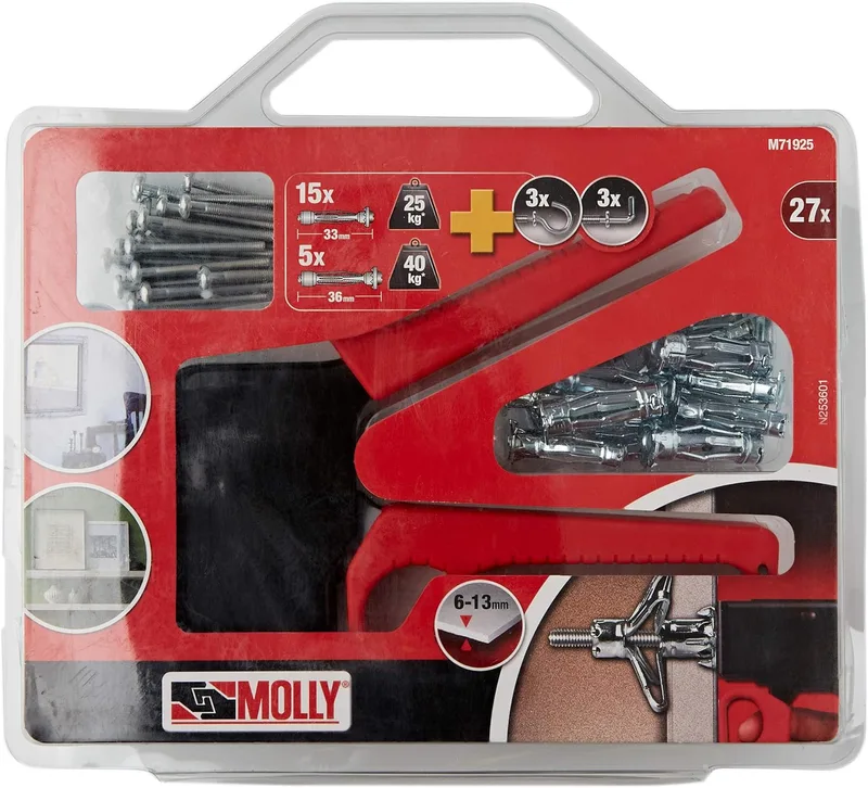 Molly ▫️ M71925-XJ - Conjunto de 20 tampões de fixação (4 x 33 mm, 10 tampões 5 x 36 mm, incl. braçadeira de fixação, cinzento, conjunto de 27 unid.