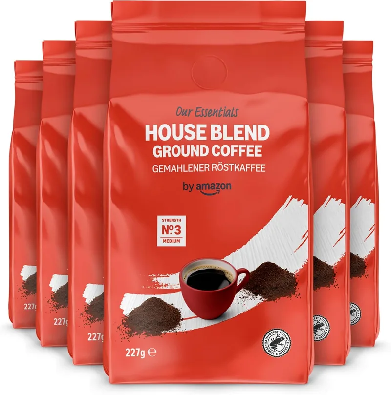 by Amazon ▫️ da Amazon Café Moído House Blend, Torra Média, 1,36 kg (6 embalagens de 227 g), Certificado pela Rainforest Alliance
