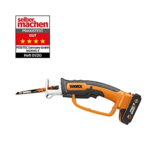 WORX ▫️ WG894E Serra multifunções 20 V-2 Ah, com 1 bateria e carregador incluídos, para madeira, plástico e ramos, compacta e leve, inclui lâminas universais para serra de recorte 2