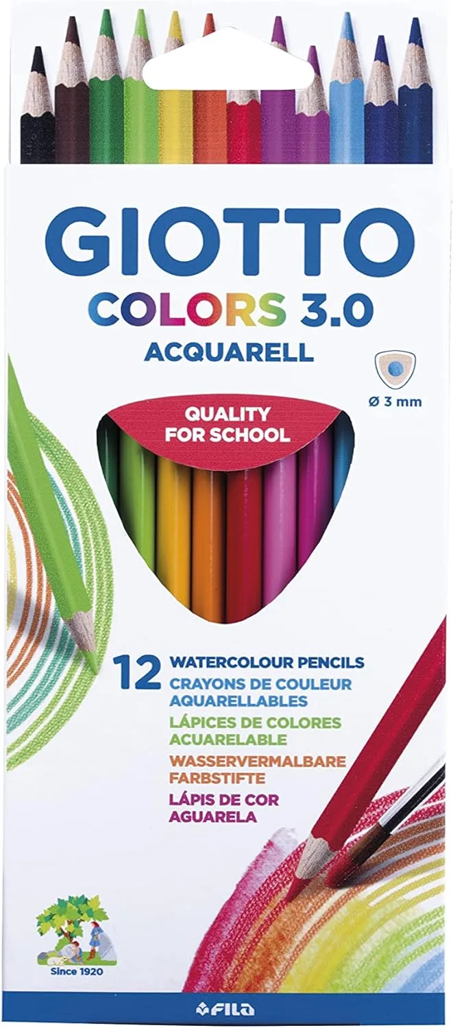 Giotto ▫️ Lápis de cor aquareláveis Colors Aquarell 3.0, conjunto de 12.