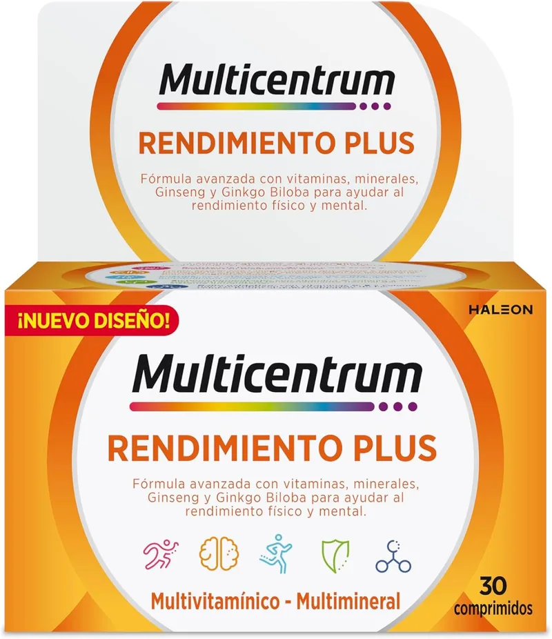 MULTICENTRUM ▫️ Plus – Suplemento alimentar multivitamínico e multimineral com ginseng e ginkgo biloba para adultos, sem glúten, 30 comprimidos
