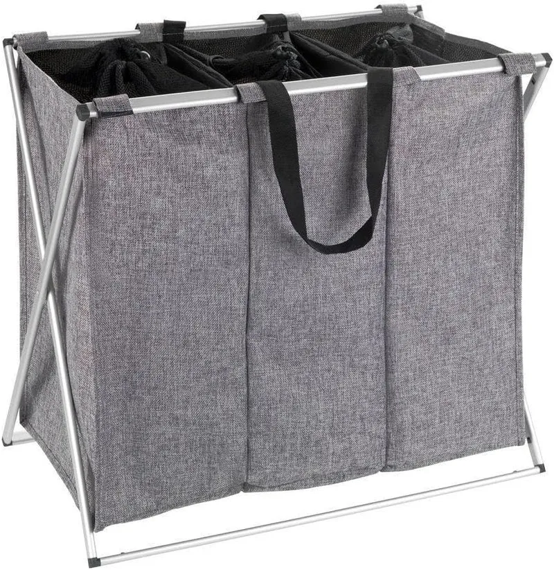 Wenko ▫️ Pongotodo Trio cinzento salpicado - Cesto para roupa suja Capacidade: 130 l, Poliéster, 63 x 57 x 38 cm, Cinza