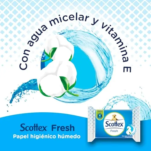 Scottex ▫️ Papel Higiénico Húmido Fresh com Água Micelar e Vitamina E, Biodegradável e Sem Plástico, Caixa com 12 embalagens de 38 toalhitas, Total de 456 Toalhitas Húmidas Descartáveis para a Sanita 3