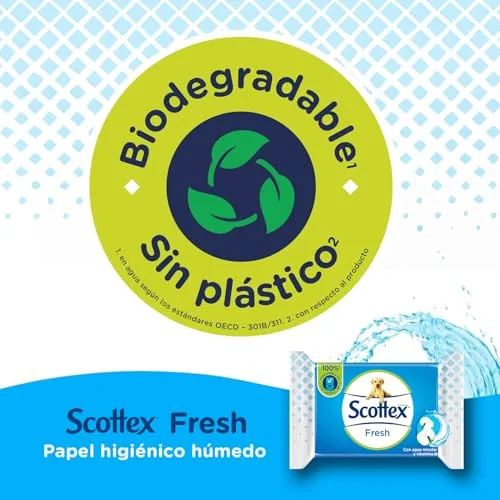 Scottex ▫️ Papel Higiénico Húmido Fresh com Água Micelar e Vitamina E, Biodegradável e Sem Plástico, Caixa com 12 embalagens de 38 toalhitas, Total de 456 Toalhitas Húmidas Descartáveis para a Sanita 4