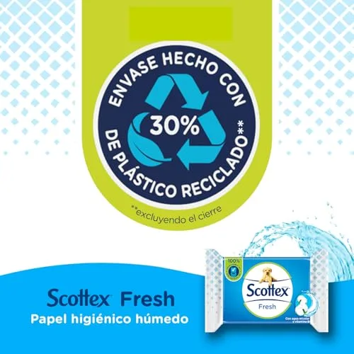 Scottex ▫️ Papel Higiénico Húmido Fresh com Água Micelar e Vitamina E, Biodegradável e Sem Plástico, Caixa com 12 embalagens de 38 toalhitas, Total de 456 Toalhitas Húmidas Descartáveis para a Sanita 6