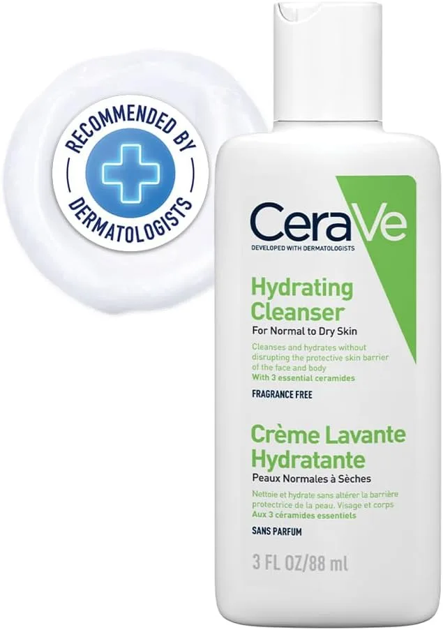 CeraVe ▫️ Loção de limpeza com ácido hialurónico, glicerina e três ceramidas essenciais, limpeza suave e hidratante, sem perfume nem fragrâncias, 88 ml