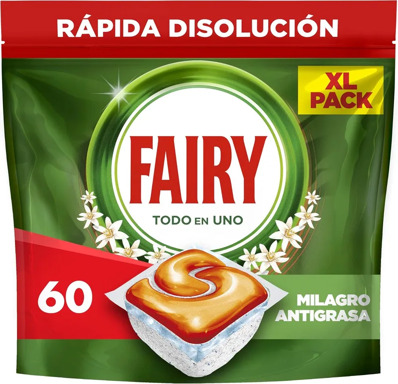 FAIRY ▫️ Original Tudo em Um Laranja Cápsulas para a máquina de lavar louça, 60 cápsulas, eficazes mesmo contra gordura endurecida.