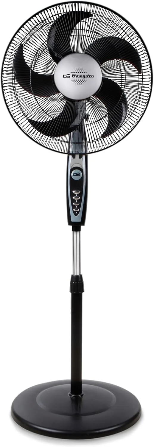 Orbegozo ▫️ SF 0149, Ventilador de chão, 60 W, 3 velocidades, oscilante, silencioso, cabeça basculante, altura regulável até 128 cm, grelha de segurança, tamanho da lâmina 40 cm, preto
