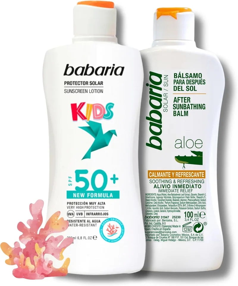 Babaria ▫️ Protetor solar mineral infantil SPF 50 e pack pós-solar Aloé Vera | Protetor solar infantil 50 | Creme solar infantil | Protetor solar para crianças | Protetor solar
