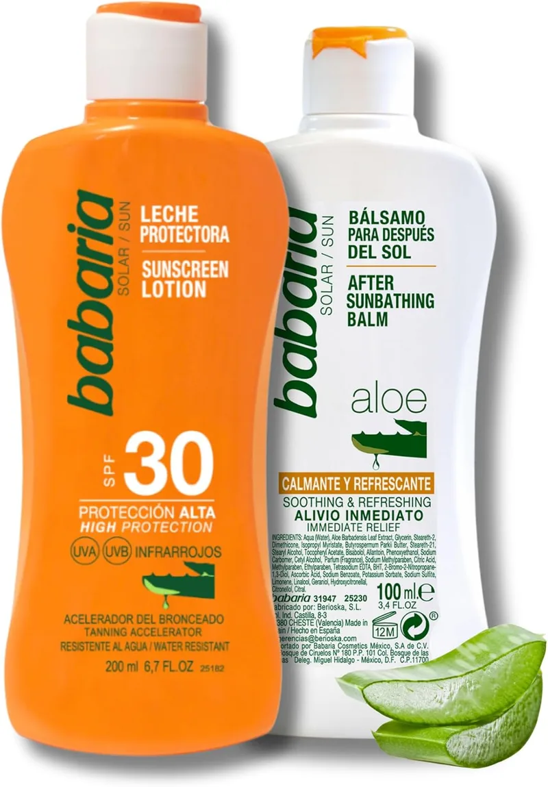 Babaria ▫️ 2 Embalagens de Leite Corporal Protetor Solar SPF 30 e Pós-Solar Aloé Vera | Creme Corporal Protetor Solar Ideal para o verão | Proteção Solar | Protetor Solar
