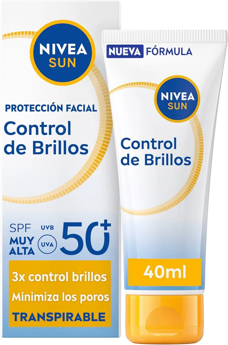 NIVEA SUN ▫️ Shine Control Proteção Facial Respirável FP50+ - Matificante 12 h - Carnitina, Tapioca, Amido de Arroz, Licochalcona A - Textura ligeira e 0% de sensação gordurosa - Pele oleosa - 40 ml