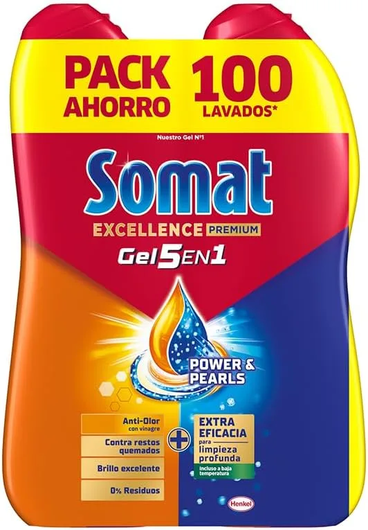 Somat ▫️ Excellence Gel Frescor Anti-Odor (100 lavagens), detergente desengordurante para máquina de lavar louça, detergente líquido automático para máquina de lavar louça em garrafa, detergente para louça com vinagre