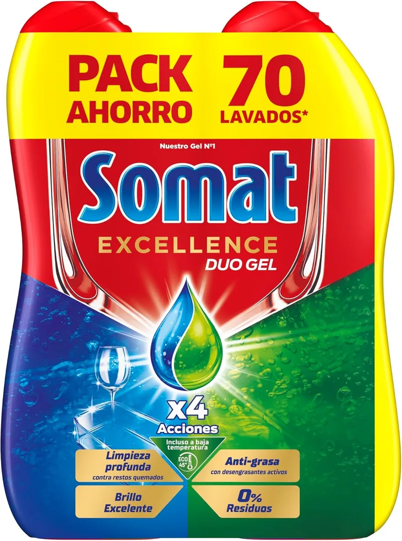 Somat ▫️ Excellence Gel Anti-gordura (70 lavagens), detergente desengordurante para a loiça, líquido para lavagem automática da loiça em garrafa, sabão da loiça com desengordurantes activos