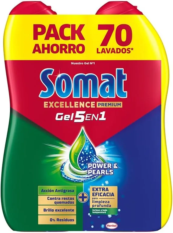 Somat ▫️ Excellence Gel Anti-Gordura (70 lavagens), detergente desengordurante para máquina de lavar louça, detergente líquido automático para máquina de lavar louça em garrafa, detergente para louça com agentes desengordurantes ativos