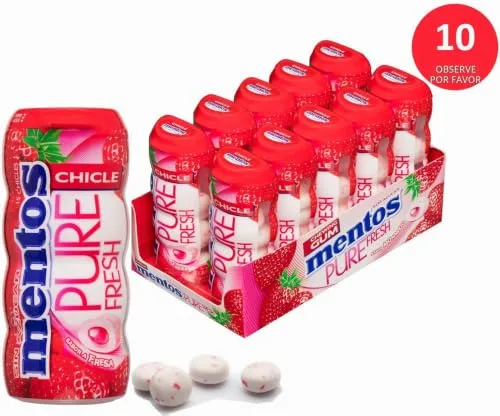 Mentos ▫️ Pocket Pastilha Elástica de Morango, Sem Açúcar - 10 unidades de 30 g (Total: 300 g) 2