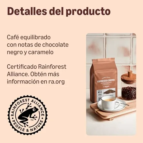 by Amazon ▫️ da Amazon - Café em grão Natural Espresso Crema, torra clara, - Certificado pela Rainforest Alliance, 500 g (Embalagem de 2) 3