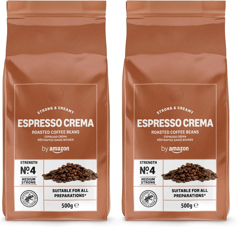 by Amazon ▫️ da Amazon - Café em grão Natural Espresso Crema, torra clara, - Certificado pela Rainforest Alliance, 500 g (Embalagem de 2)