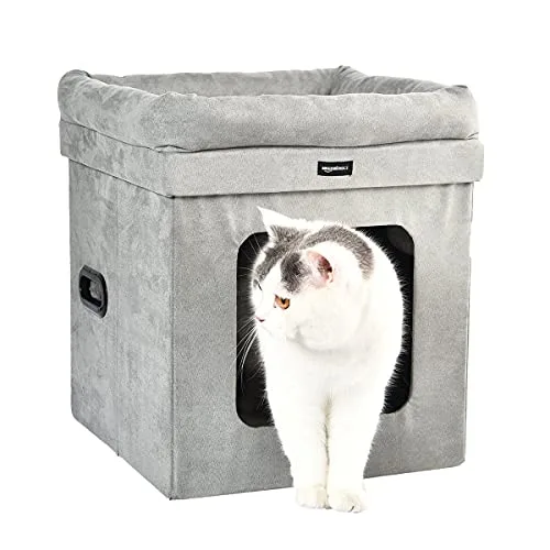 Amazon Basics ▫️ Casinha dobrável para gatos, cinzenta, 38 cm x 38 cm x 43 cm 4