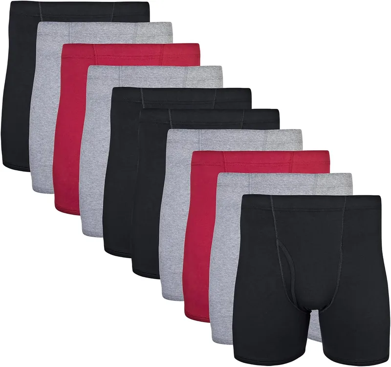 Gildan ▫️ Conjunto de cuecas boxer com cintura coberta - Roupa interior masculina (Conjunto de 5)