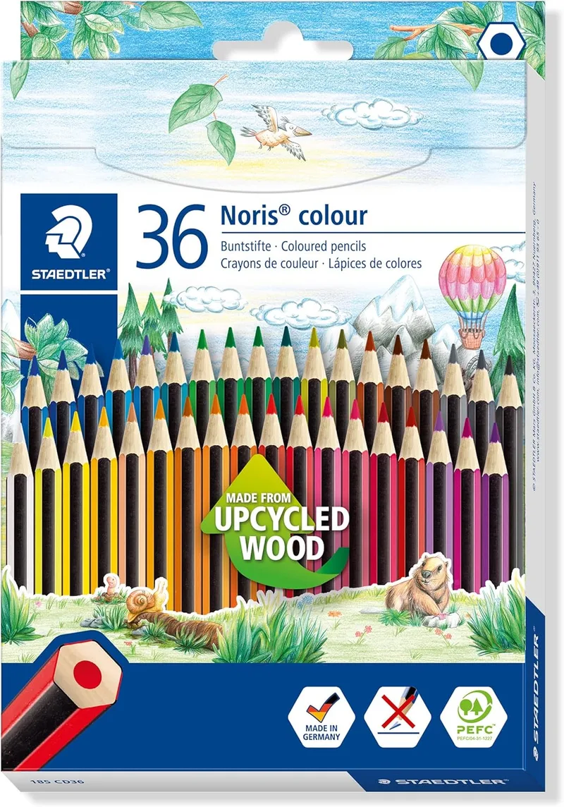 STAEDTLER ▫️ Noris 185 CD36 Ecological Pencils, caixa com 36 lápis de cor sortidos, multicolor