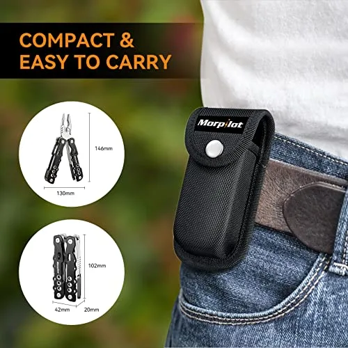 Morpilot ▫️ Alicate Multiusos Multi - Alicate 25 em 1, Chaves de fendas 11 em 1, Alicate Multifuncional em aço inoxidável, com sistema anti-queda para atividades ao ar livre, com bolsa de nylon 5