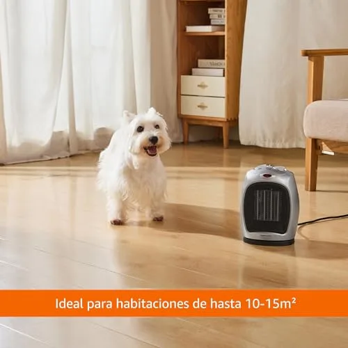 Amazon Basics ▫️ Aquecedor cerâmico oscilante, 1800 W, com termóstato ajustável, Prateado 6