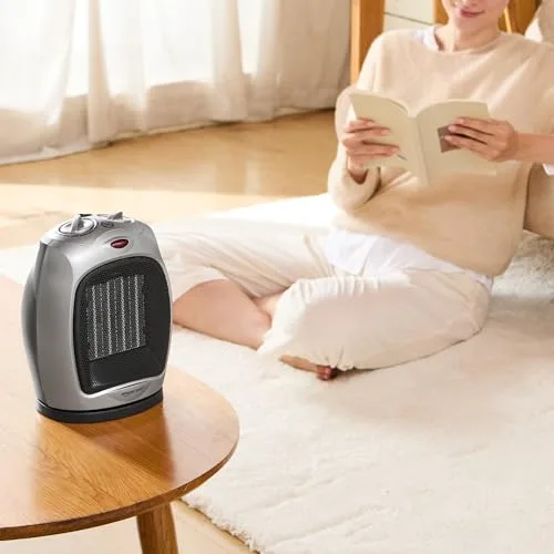 Amazon Basics ▫️ Aquecedor cerâmico oscilante, 1800 W, com termóstato ajustável, Prateado 7