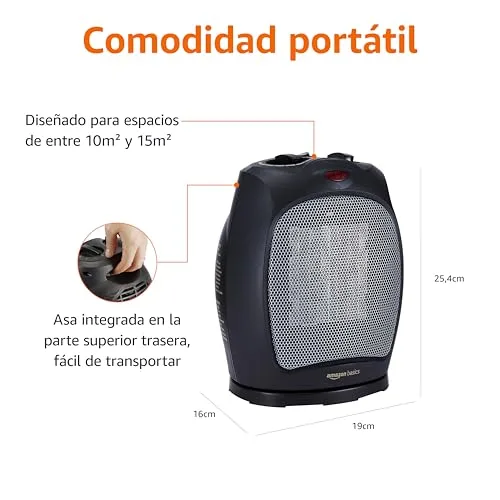 Amazon Basics ▫️ Aquecedor cerâmico oscilante, 1800 W, com termóstato regulável, Preto 3